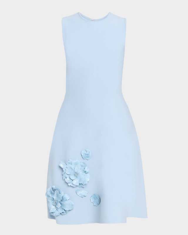 Sequined Floral Applique Knit Dress